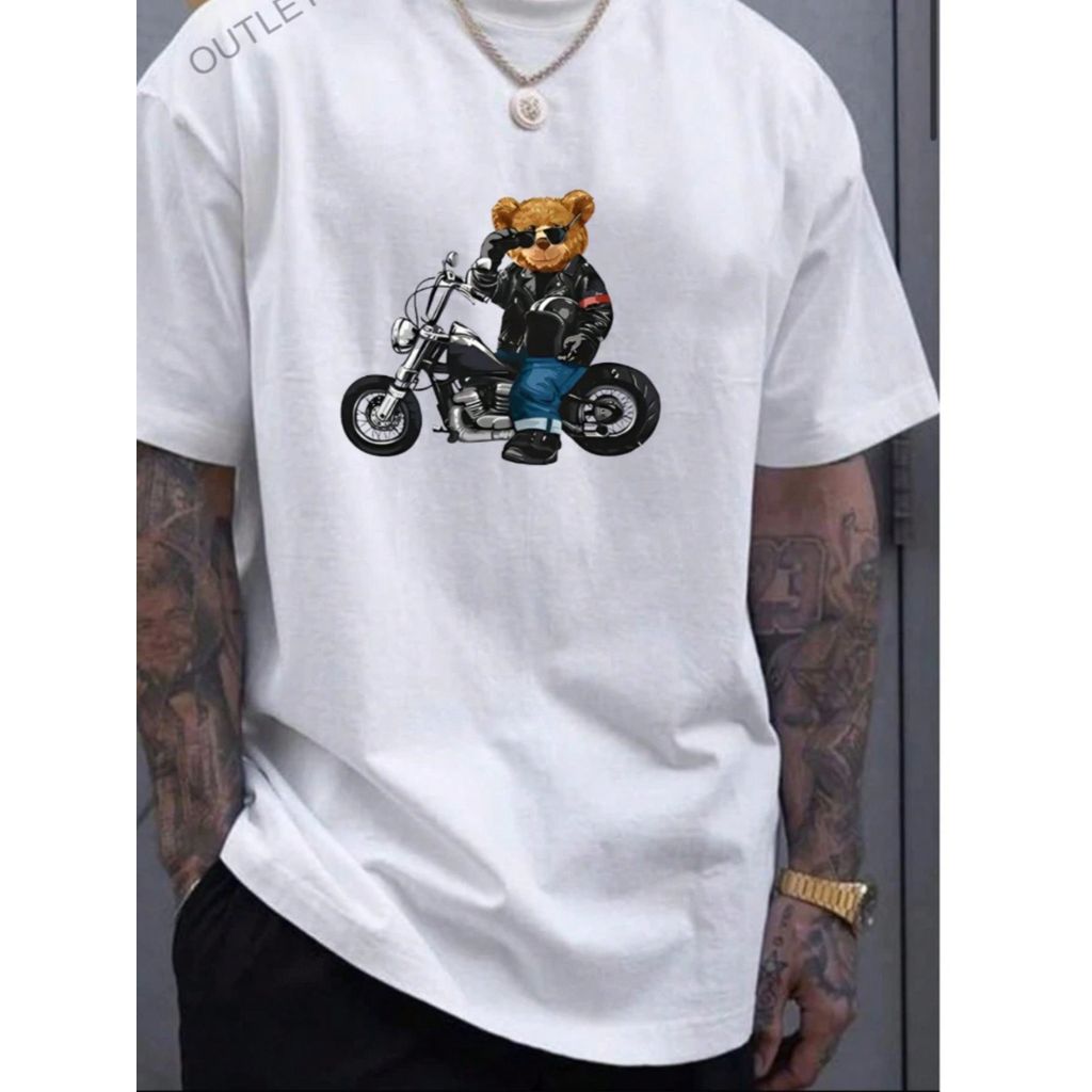 Camisa Streetwear Masculina Camiseta Estampada URSO DE MOTO ANTIGA VINTAGE Lançamento 100% Algodão
