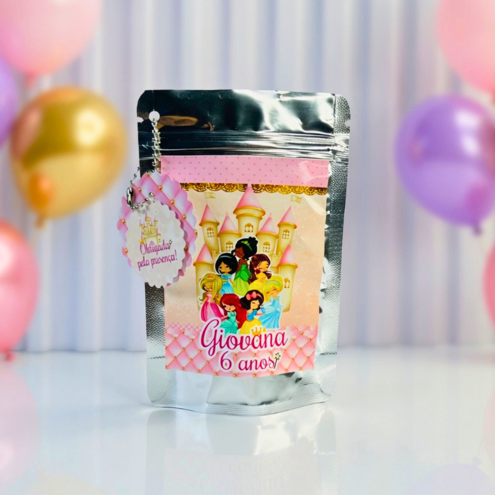Saquinho Metalizado Ziplock Princesas Cute Personalizado /Lembrancinha de Festa /Aniversário
