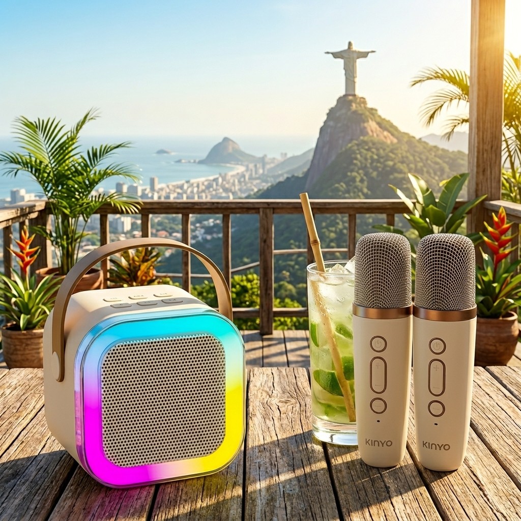 Som Portátil Bluetooth Karaoke K12 Luzes LED RGB Microfone Sem Fio Envio SP