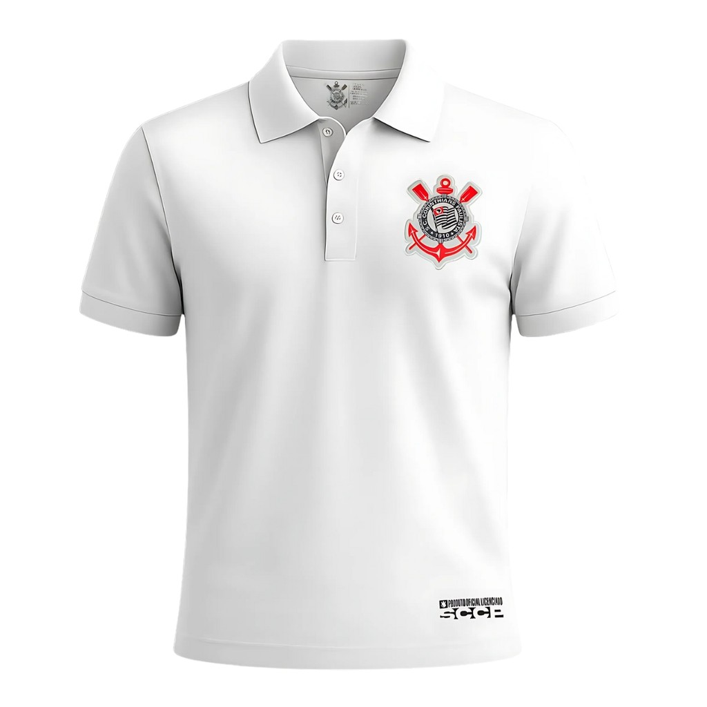 Camisa Polo Corinthians Masculina Algodão Bordada Oficial