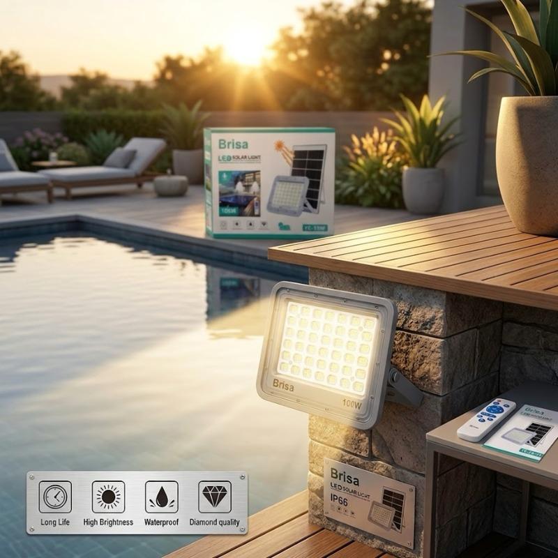 Refletor Holofote 100w Spot + Placa Solar Luminária Led Solar Branco Frio YE-19114