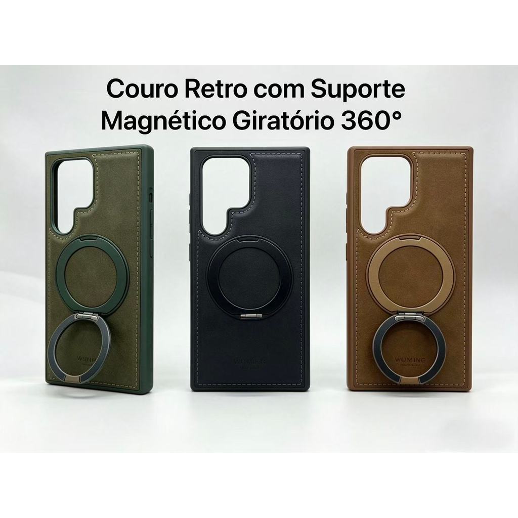 Capinha de Couro Camurçado com Suporte Magnético 360° para Samsung Galaxy S25 UL