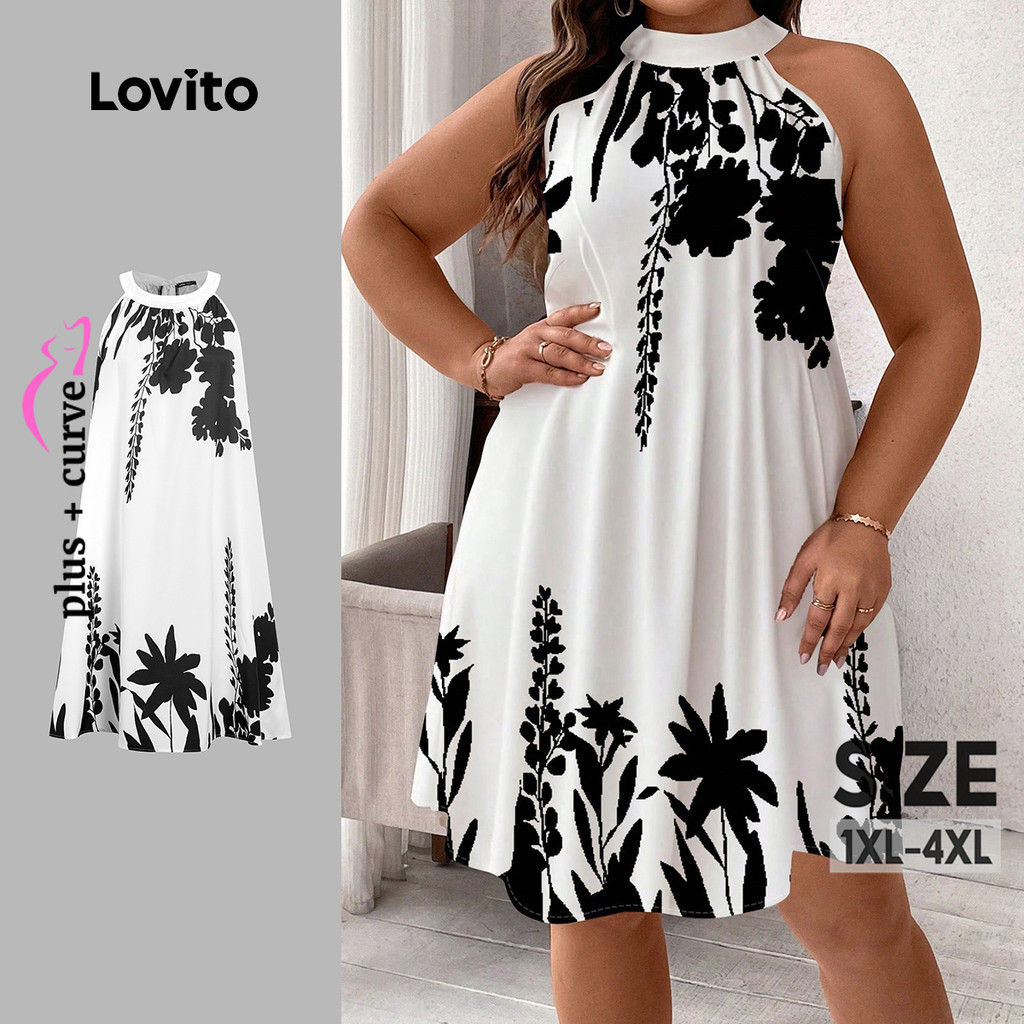 Lovito Vestido Casual plissado primavera/verão vestido preto e branco para mulheres LK3LD325