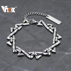 Pulseira De Espinho Geométrico De Aço Inoxidável Vnox Para Homens , Cor , Antialérgica E Sem Desbotamento