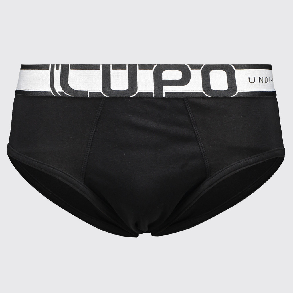 Cueca Slip Lupo Algodão com Elastano Logo Preta