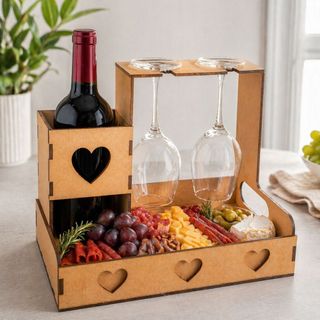 Caixa Porta Vinho com Taças e Petiscos – Presente Criativo