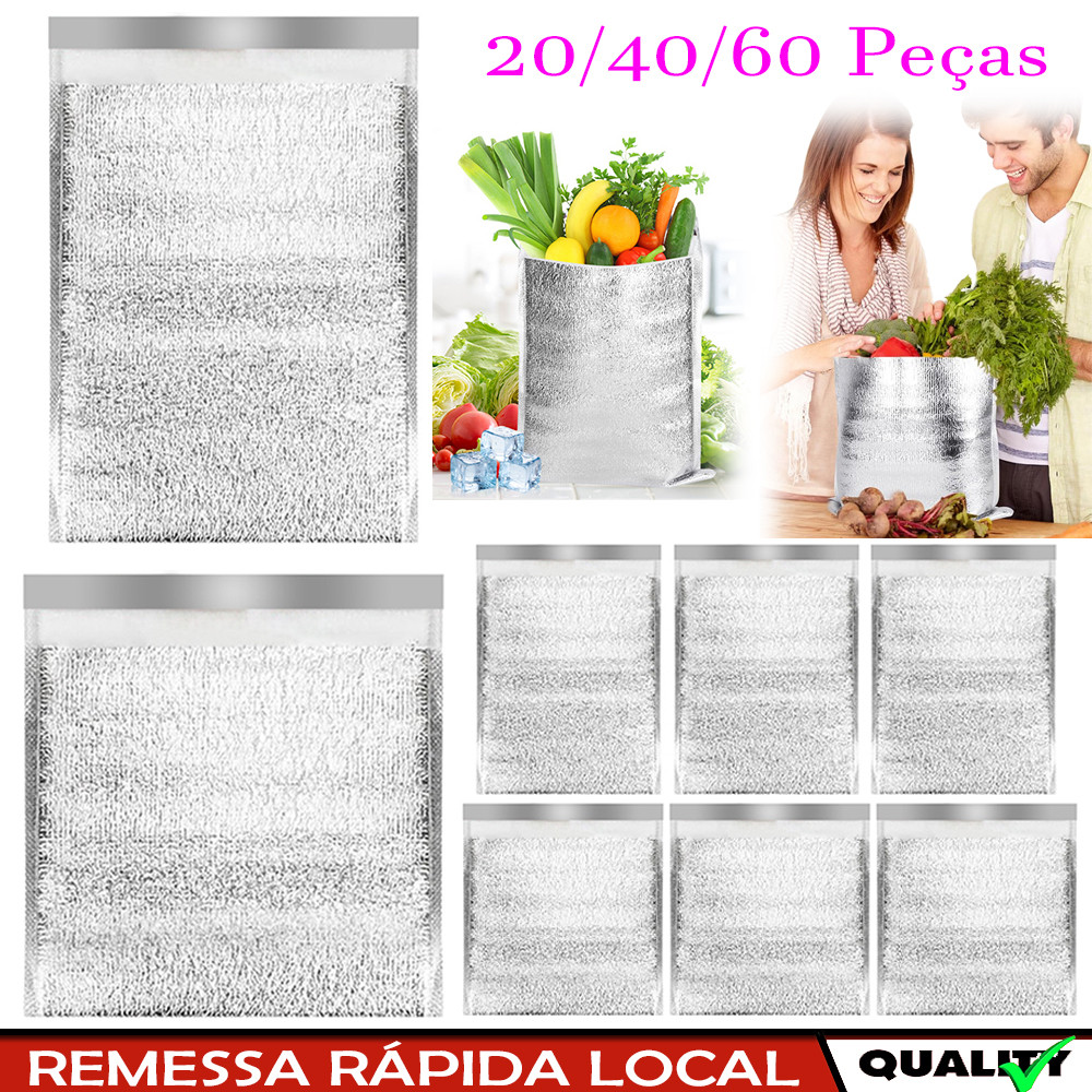 20/40/60 Peças sacos isolados reutilizáveis - adesivo autovedante, mala térmica impermeável para comida quente e fria