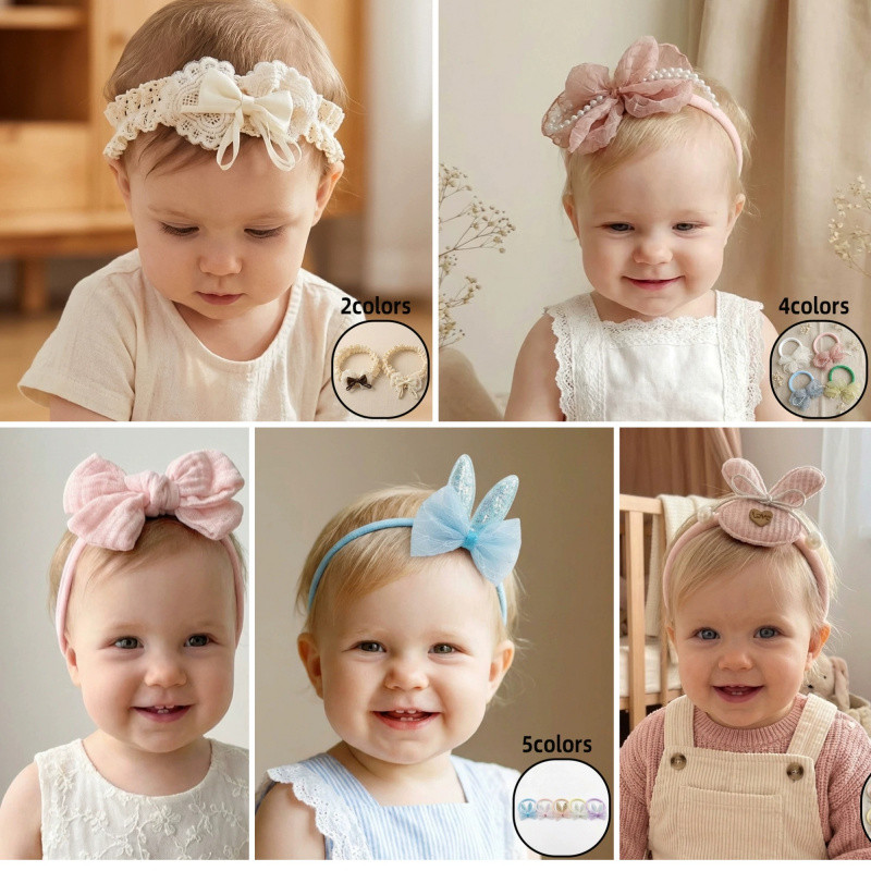 Tiara Fofa Para Meninas , Acessório De Cabelo Com Laço De Malha Orelhas De Coelho Brilhantes , Faixa De Cabeça Bebê