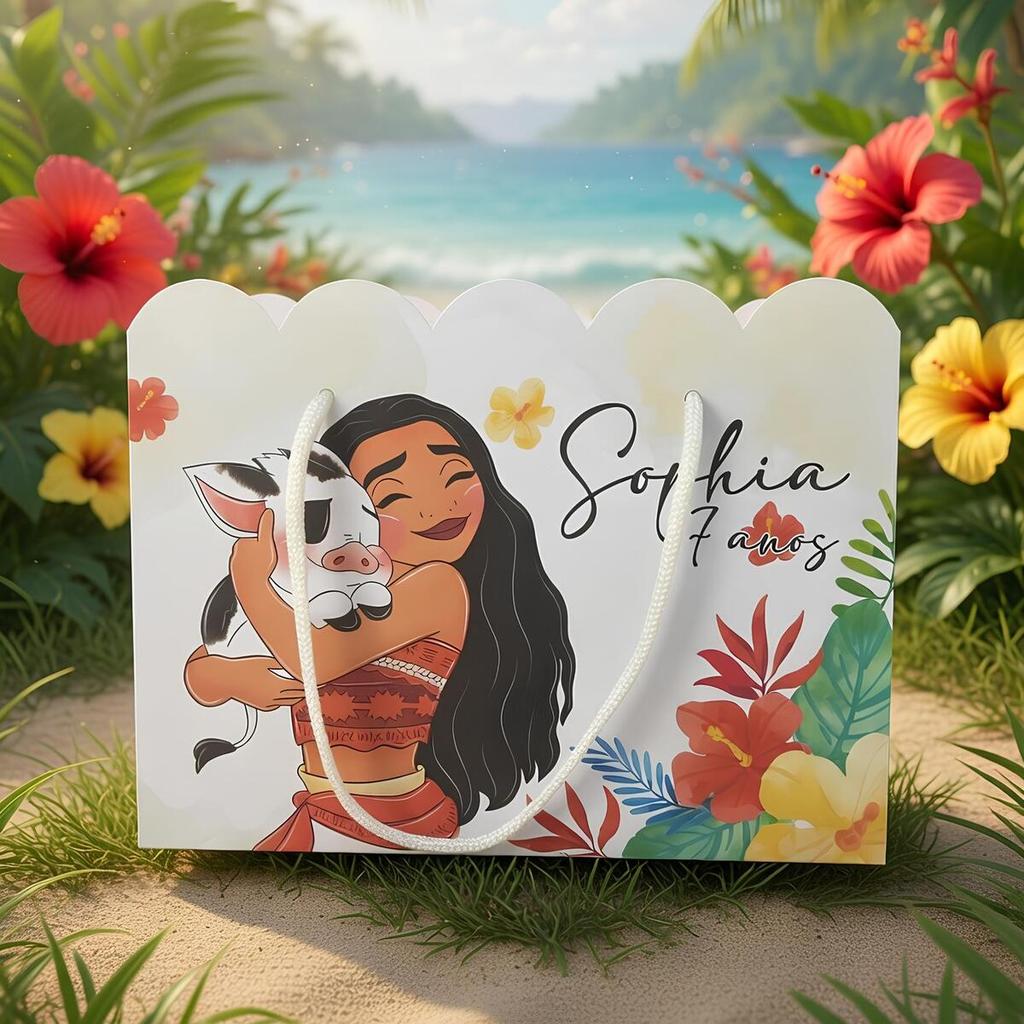 Kit Sacolinha Moana Personalizada Lembrancinha Festa Infantil Caixinha Sacola