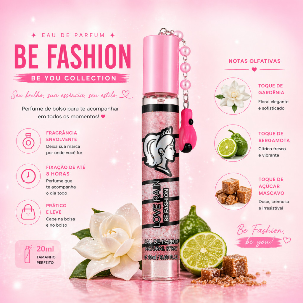 Perfume Feminino 20ml Doce Floral Longa Duração Gardenia Bergamota Açúcar Mascavo Importado Luxo Be Fashion - Lové Rain