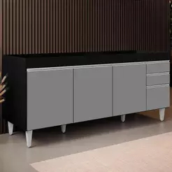 Balcão Gabinete Para Pia 180cm Sem Tampo Dallas Preto/Cinza - Lumil