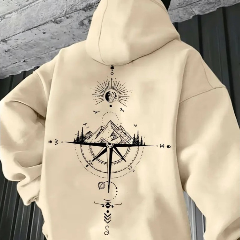 Moletom Canguru Masculino Bússola Com Capuz E Bolso Casaco Blusa De Frio Premium Inverno