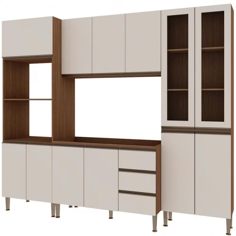 Cozinha Compacta Genialflex Bambu com 12 Portas, 3 Gavetas e 7 Prateleiras