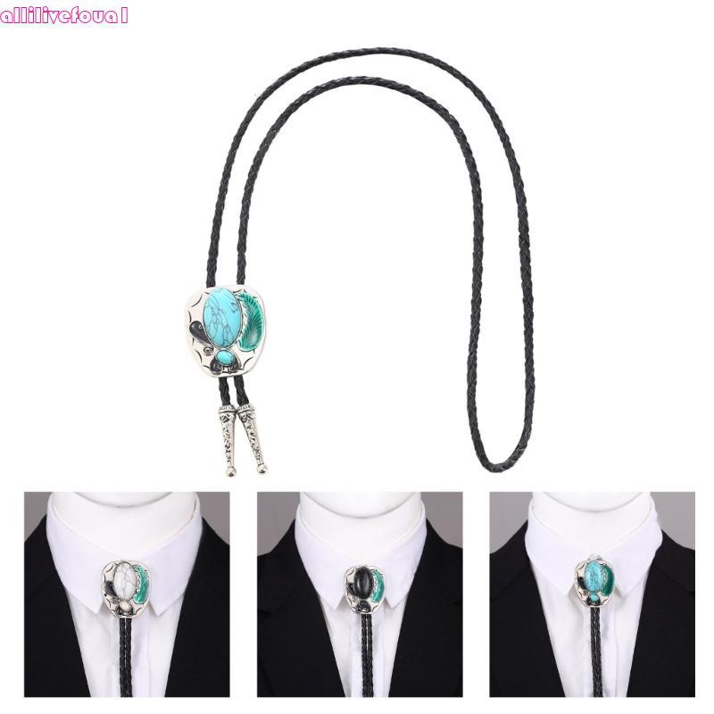 allilivefoua1 Pedras Preciosas Pingente Bolo Gravata Ocidental Colar Cowboy Suéter Decorativa