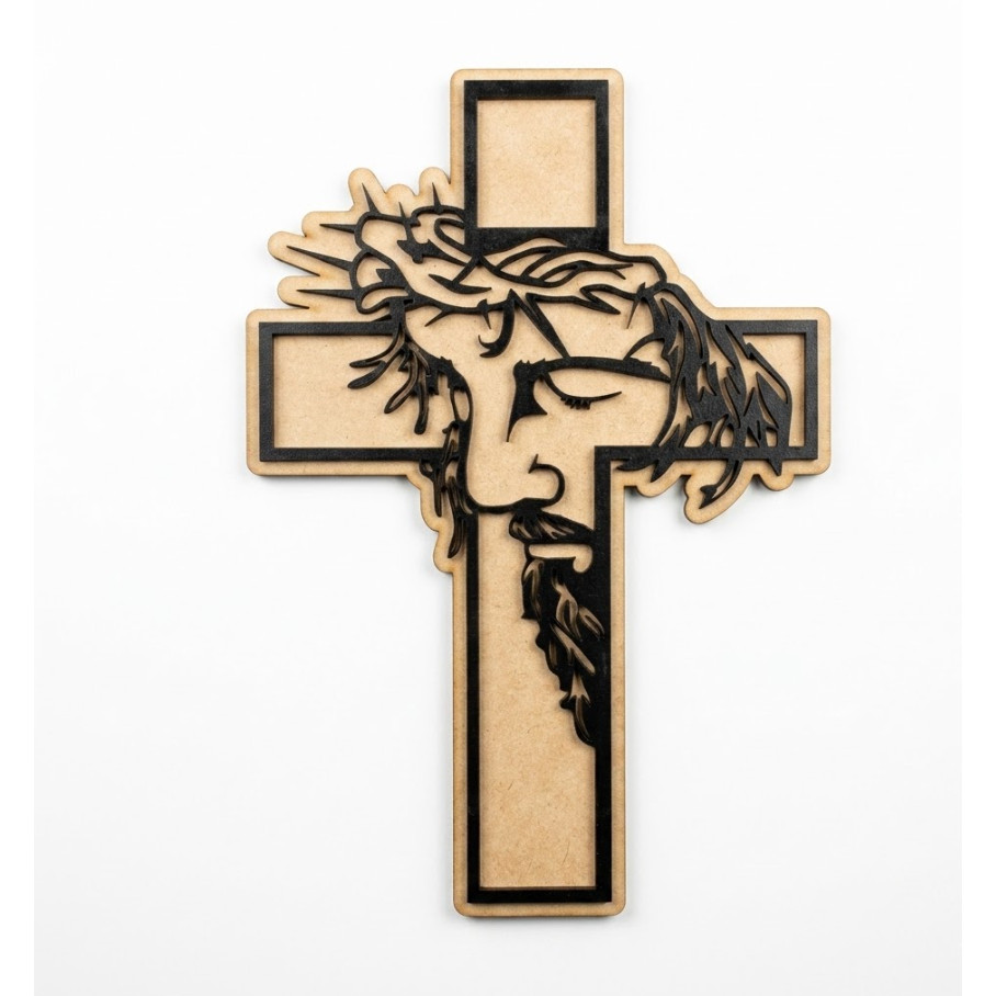 Quadro Decorativo Cristo Crucifixo Vazado Alto Relevo Religioso MDF