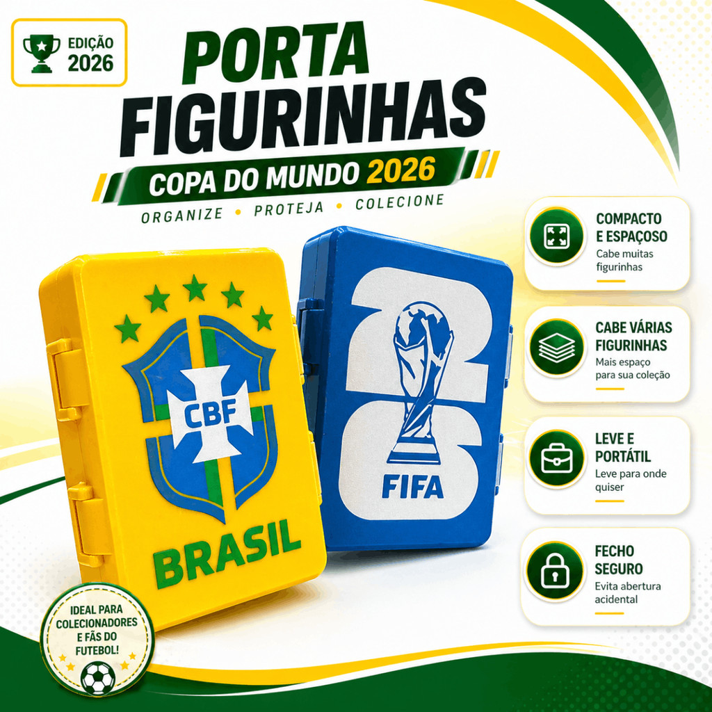 Porta Figurinhas Álbum Copa do Mundo 2026 | Caixa Organizadora de Figurinhas Cards | Estojo Compacto