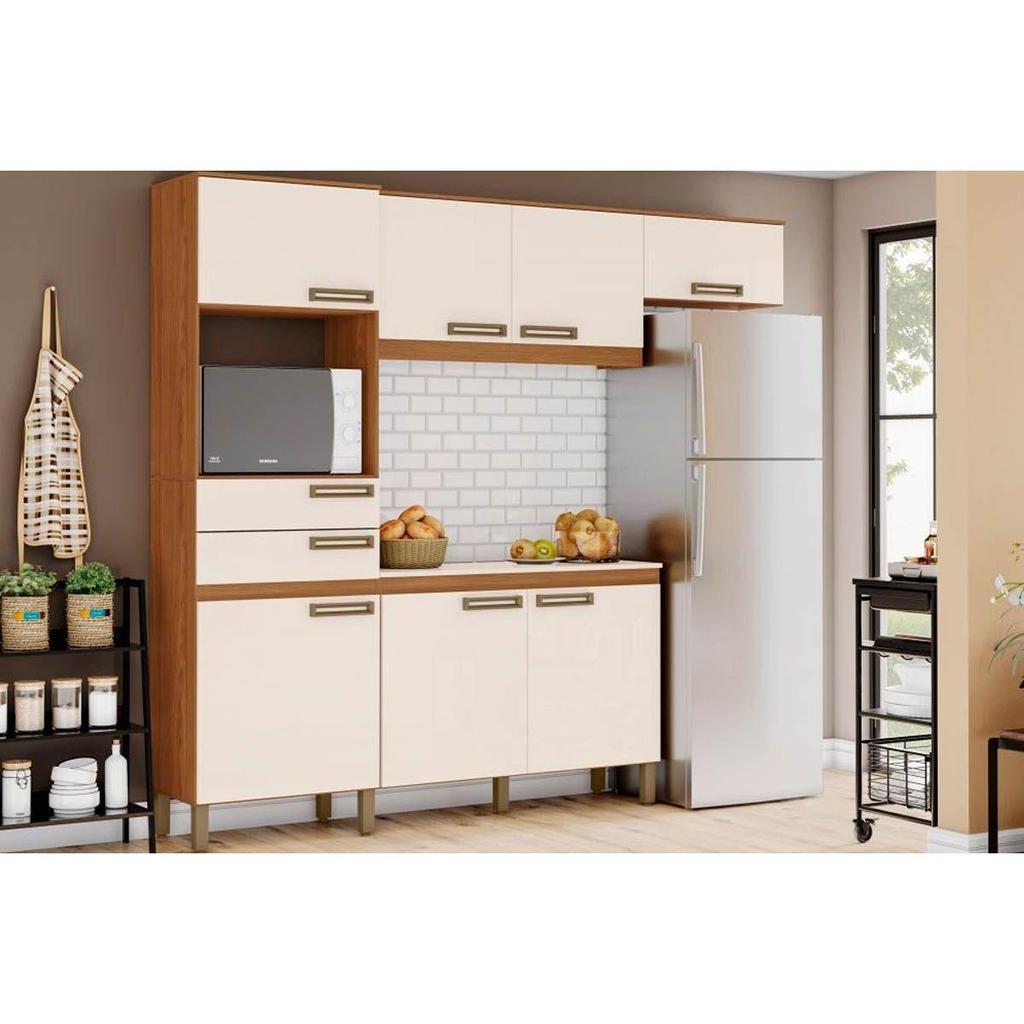 Cozinha Completa B107 7 Portas e 2 Gavetas 225cm Nature/Off White - Henn