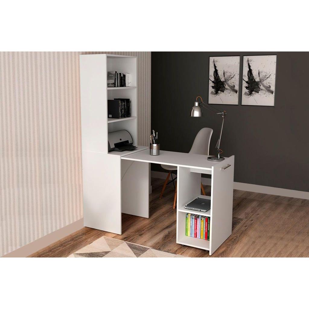 Mesa Multiuso Escritório Retrátil ME4171 c/ 5 Nichos Branco - Tecno Mobili