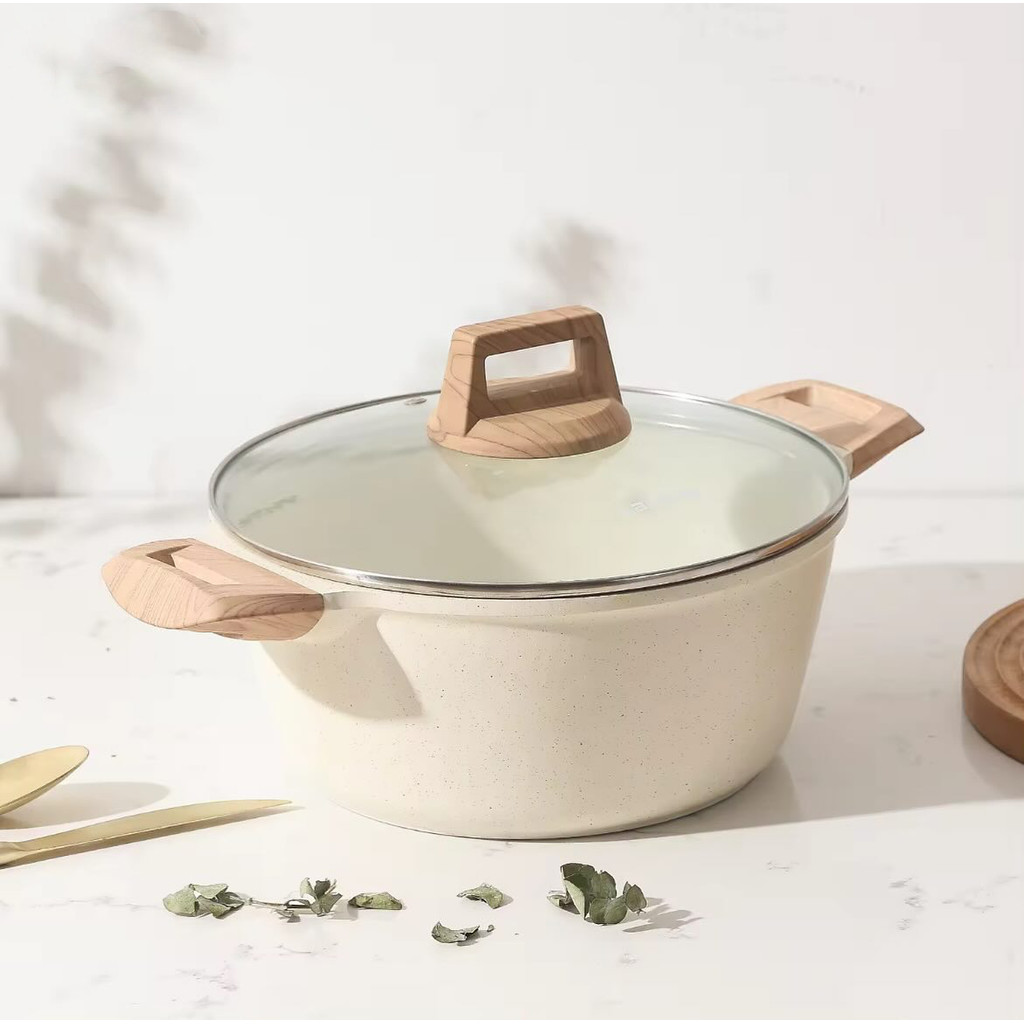 Conjunto de utensílios de cozinha antiaderentes de pedra Maifan: panela de sopa, panela de guisado, frigideira, wok, lei