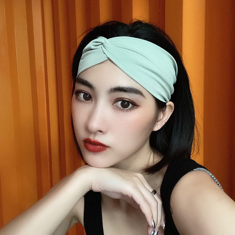 Faixa de cabeça de seda gelo feminina acessórios de cabelo coreano influenciador versão coreana cruz bandana All-Match s