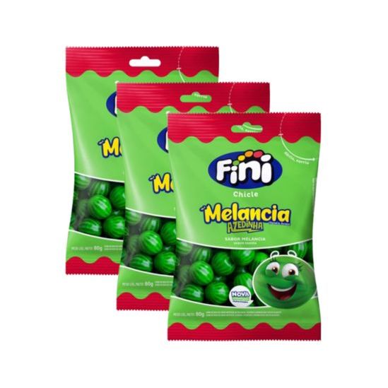 Kit 3 Bala de Gelatina Fini Chicle Melancia Azedinha Sabor Melancia 80g