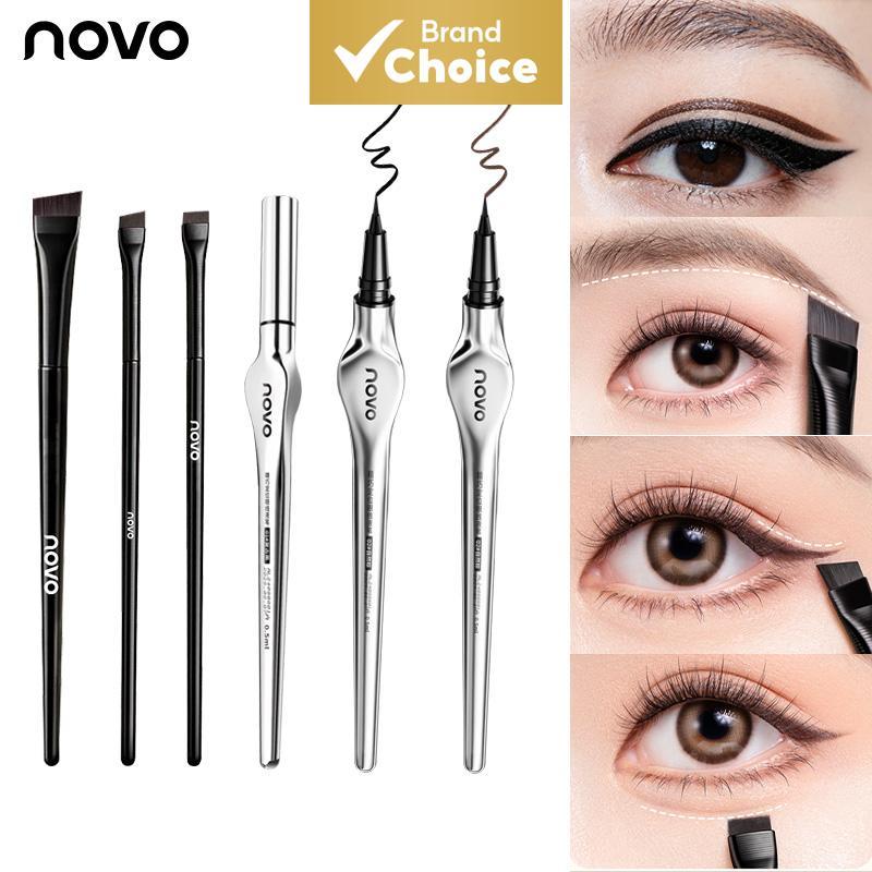 Conjunto de 2 pincéis de delineador + 1 delineador líquido à prova d'água com acabamento matte, ponta ultrafina,
