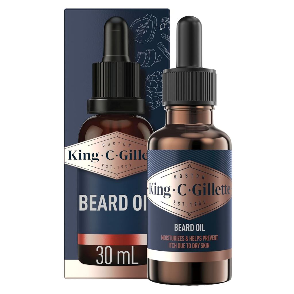 Óleo para Barba King C. Gillette para Homens - Óleos de Argan, Jojoba, Abacate, Semente de Macadâmia e Amêndoa - Hidrata