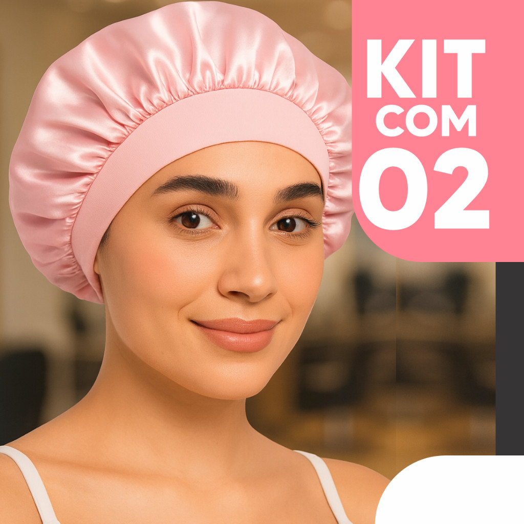 Combo 2 Toucas de Cetim com Faixa Elástica Larga Antifrizz Proteção Capilar