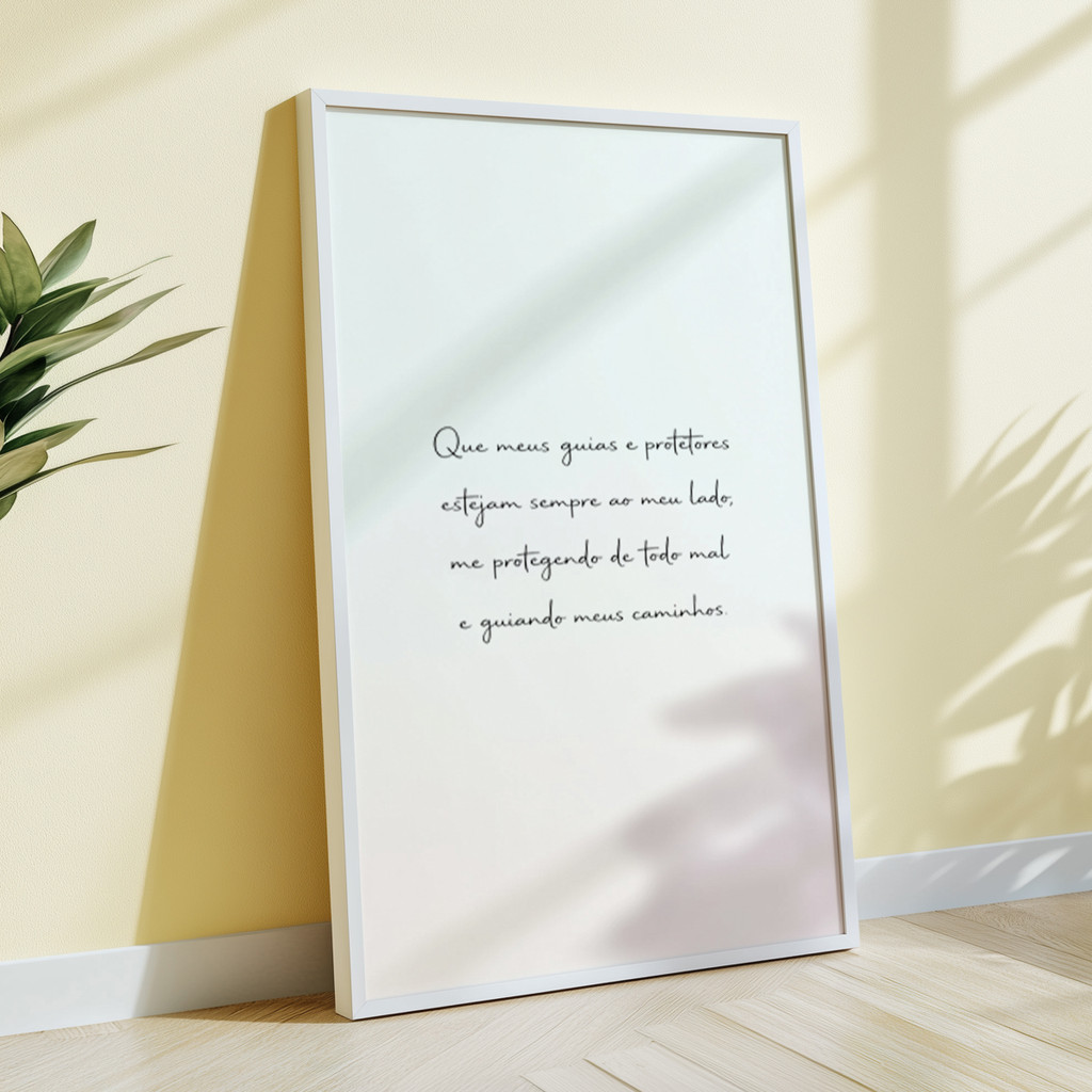 Imagem Quadro com Moldura Oração Proteção Guias Frase Espiritual Fé Mensagem Motivacional Minimalista Parede Quarto