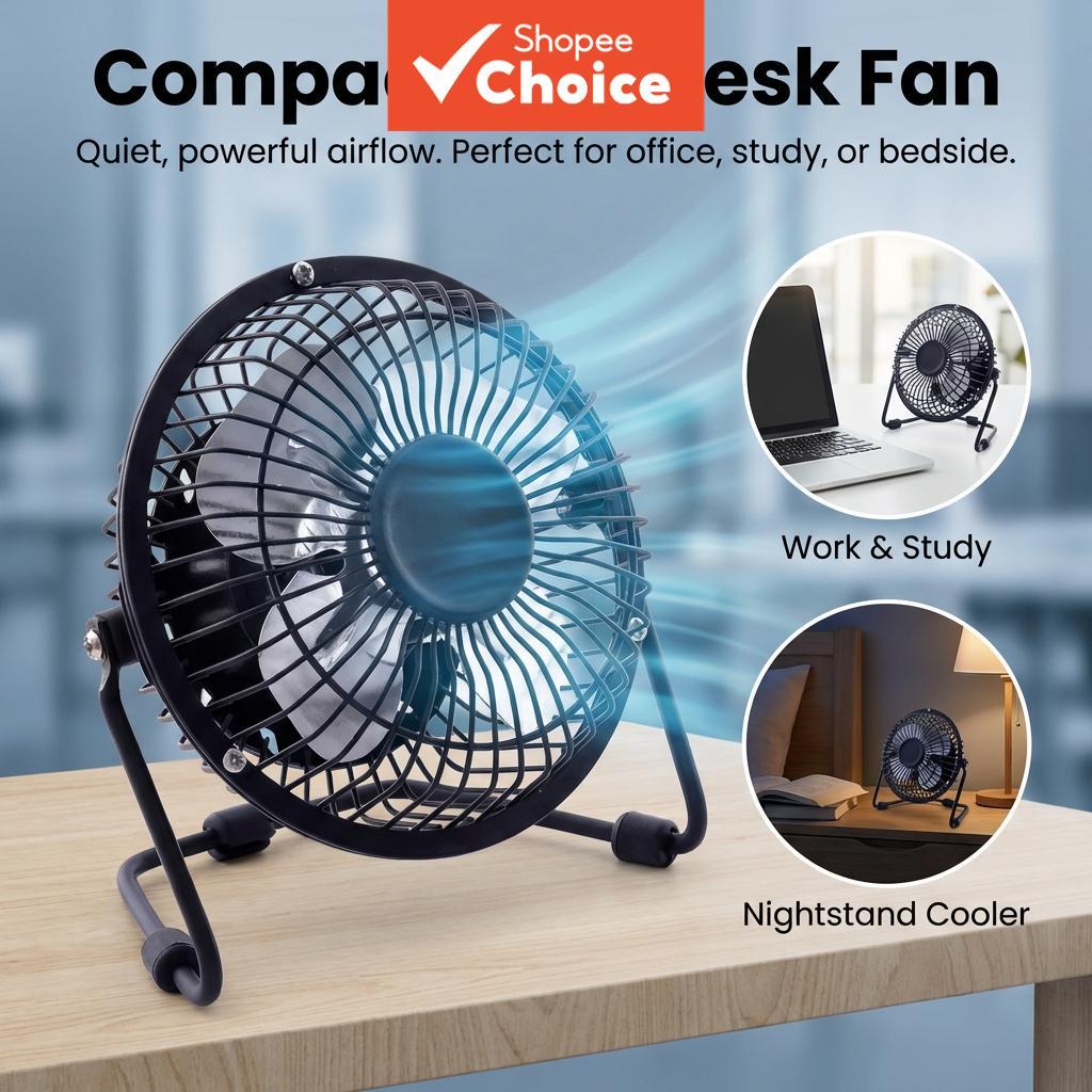 Mini Ventilador De Mesa USB-Portátil De Metal De 4 Polegadas Para Resfriamento De Verão No Escritório