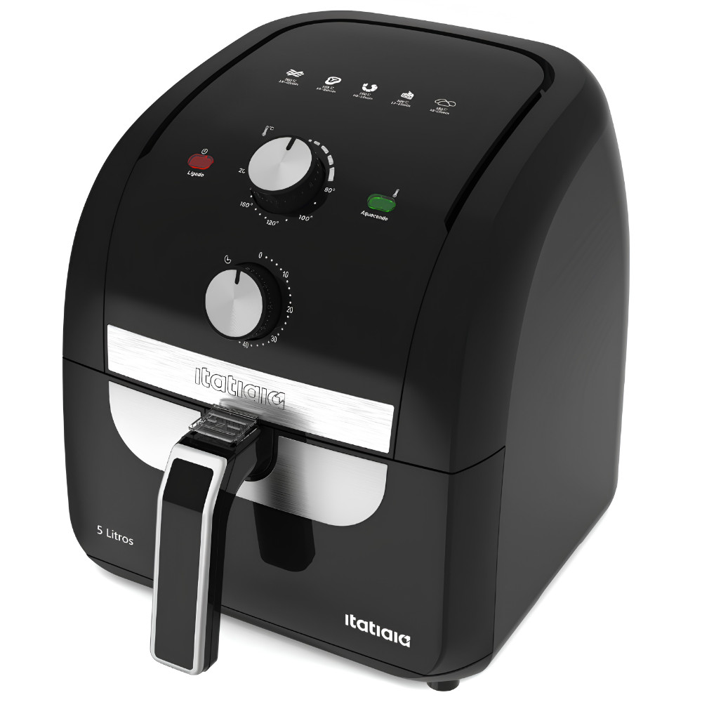 Air Fryer Antiaderente Preta com acabamento em inox 5 Litros