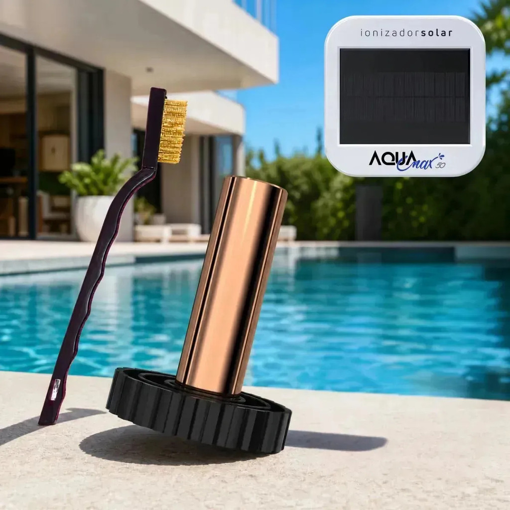 Kit Eletrodo De Cobre Aqua Max50 Rosca M5 + Escova De Limpeza Para Ionizador Solar Piscina
