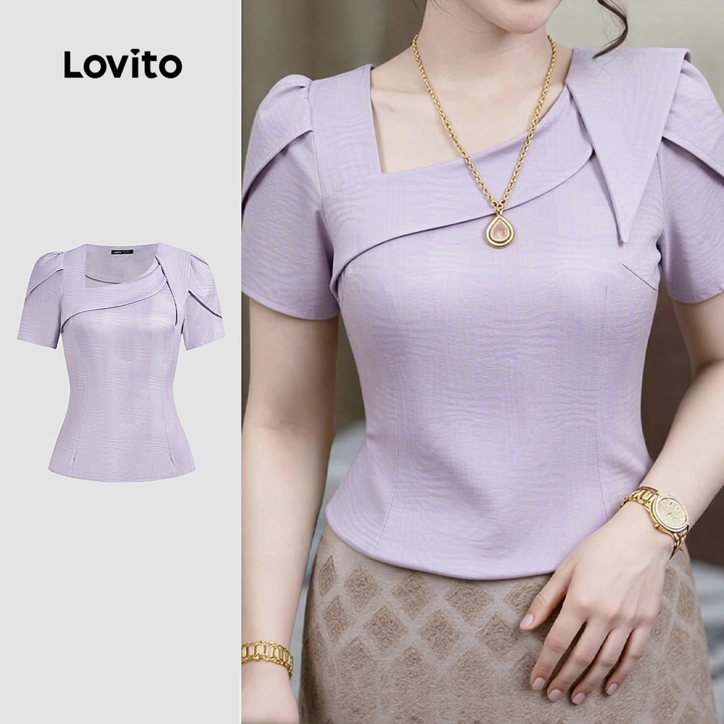 Lovito  Blusa Elegante Design Assimétrico Senso de Padrão Primavera/verão Blusa Roxa para Mulheres LK4ED588