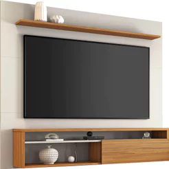 Painel Suspenso para Sala TV 65 Polegadas 1 Porta Deslizante e Nichos Off White com Freijó - Notável