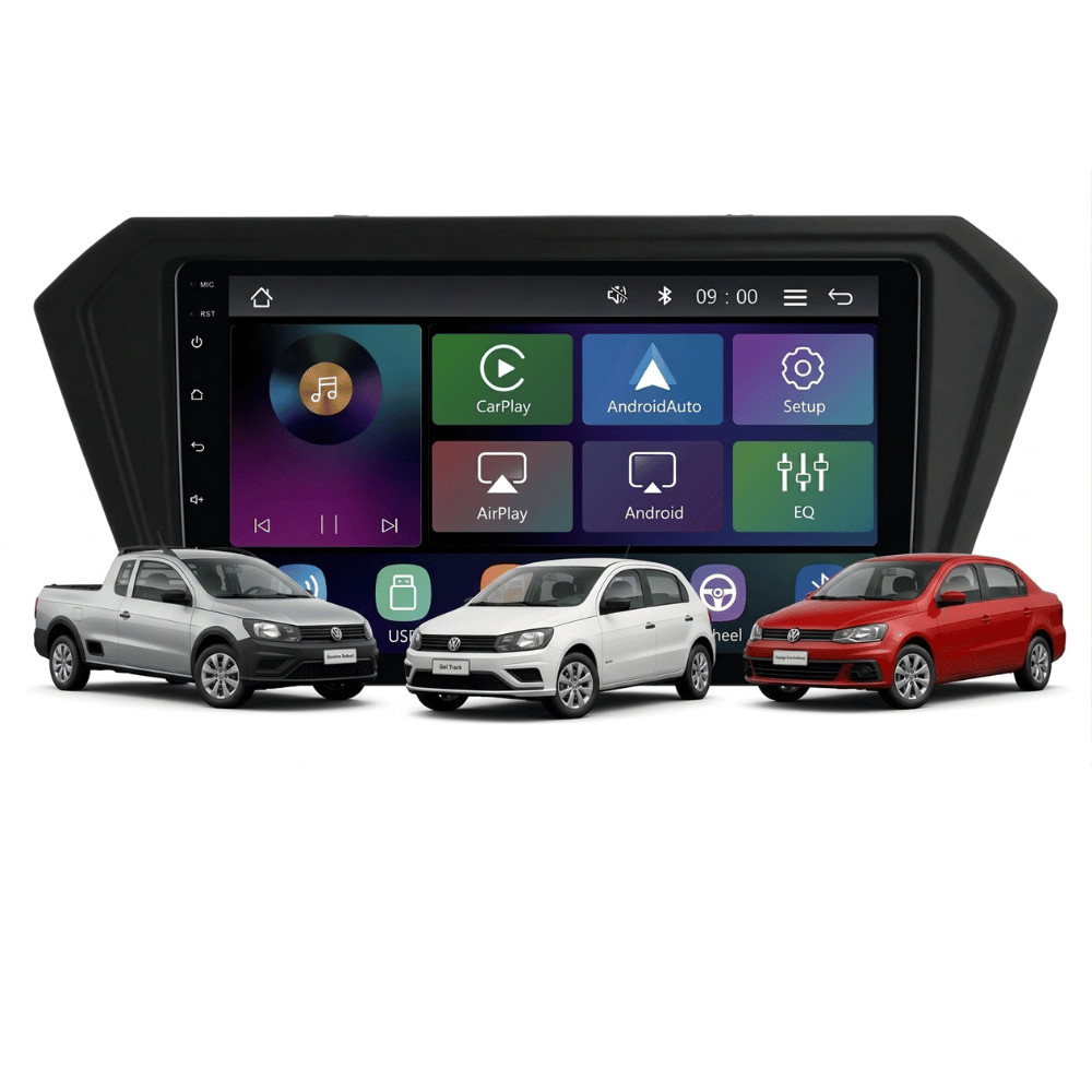 Central Multimídia MP5 Gol Voyage Saveiro G7 Sem Radio Tela 9p Carplay e Android Auto Sem Fio - Roadstar Pro Line