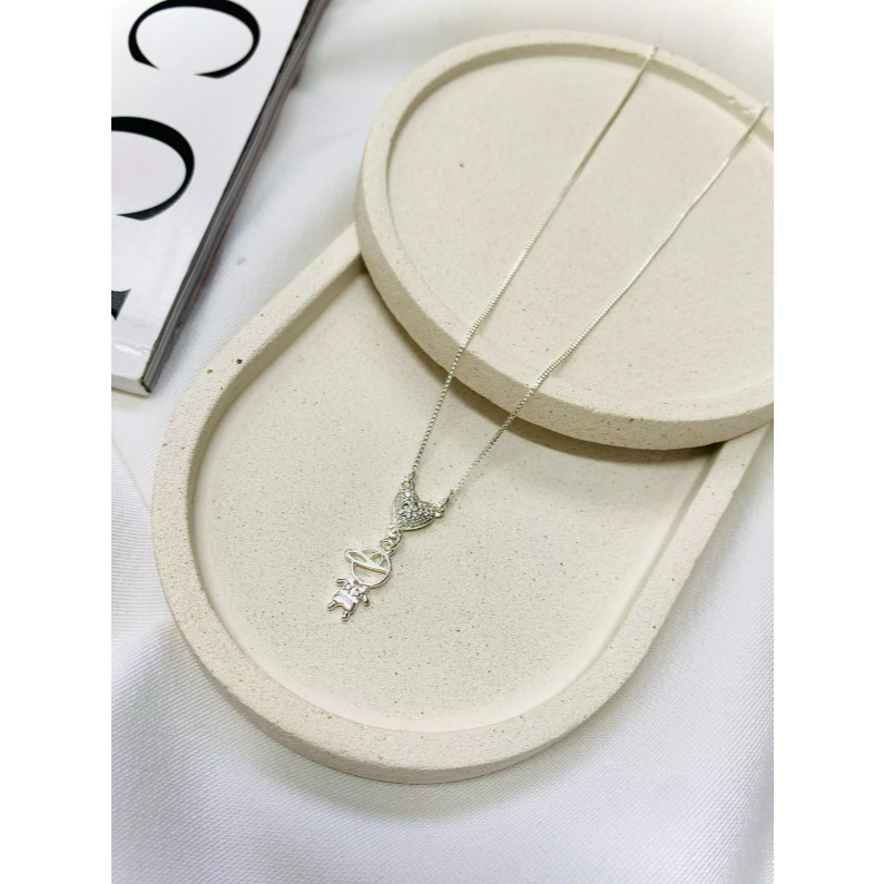 Colar Banhado Prata 925 Meninos e Meninas • Coração com Zircônia • Presente Mãe Personalizado