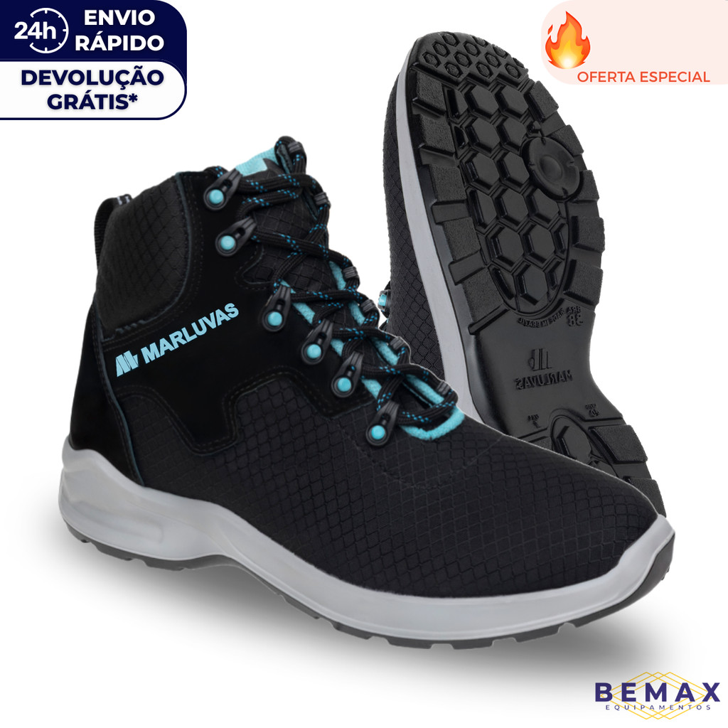 Bota Botina de Segurança Marluvas 72B29 Bico PVC Cadarço Têxtil Hidrofugado Eletricista CA 52121