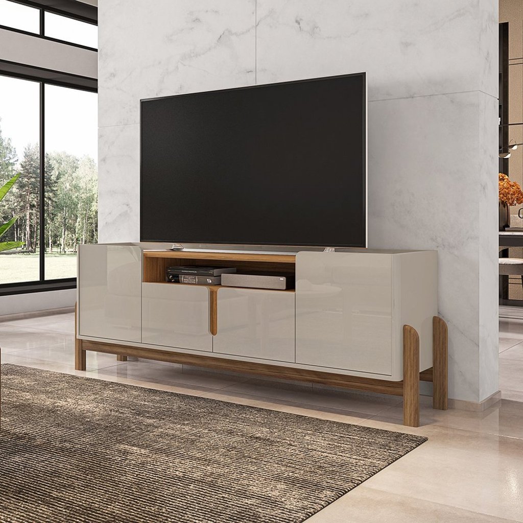 Rack para TV até 60 Polegadas MDF 190cm Pés em Madeira Maciça Lizz Versátile Bege Off White/Cedro 190