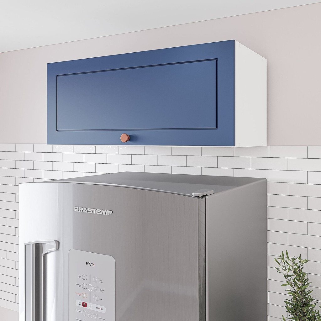 Armário Aéreo 1 Porta Basculante Pérola Yescasa Branco/Azul