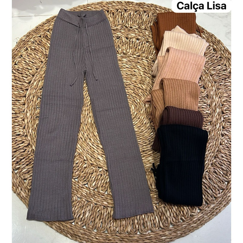 Calça Feminina Com Amarra de Tricô Modal Tricot Modal Lã Quentinha