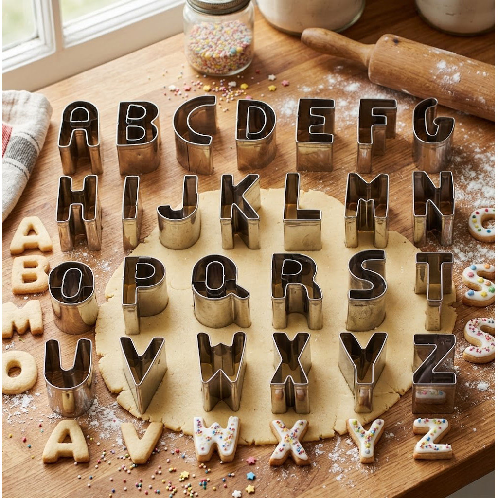 Kit Cortador De Biscoito Alfabeto Letras A-Z Metal Inox 26 Peças