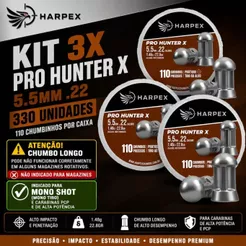 Kit 3 Chumbinho Harpex Pro Hunter X 5,5mm 330UN Domo