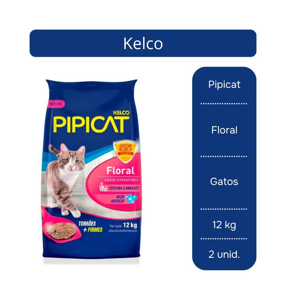 Areia para Gato Floral 12kg Pipicat - 2 Unid.