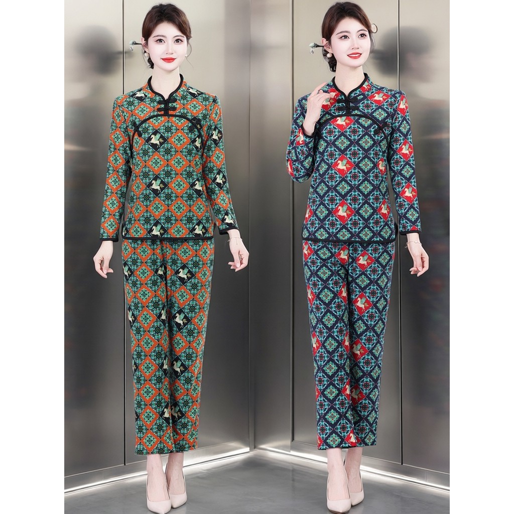Novo estilo roupas de primavera roupas femininas idosas de meia-idade roupas de mãe gola alta melhorada Cheongsam camisa