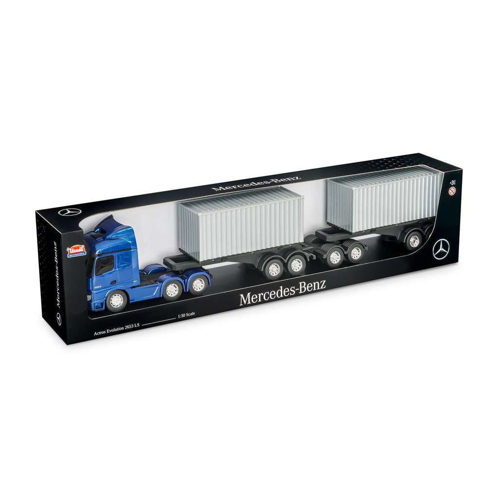 Caminhão infantil Menino Miniatura Mercedes Benz Actros Rodotrem Container
