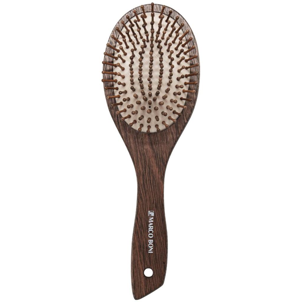 Escova Wood Line Oval Média Anti Frizz Marco Boni de Madeira Almofadada (8078)
