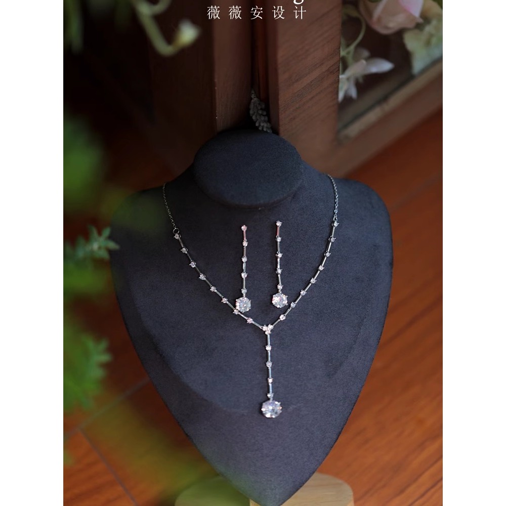 Vestido de casamento moda Y borla zircão piscando diamante colar brincos conjunto de duas peças simples estilo High-End 
