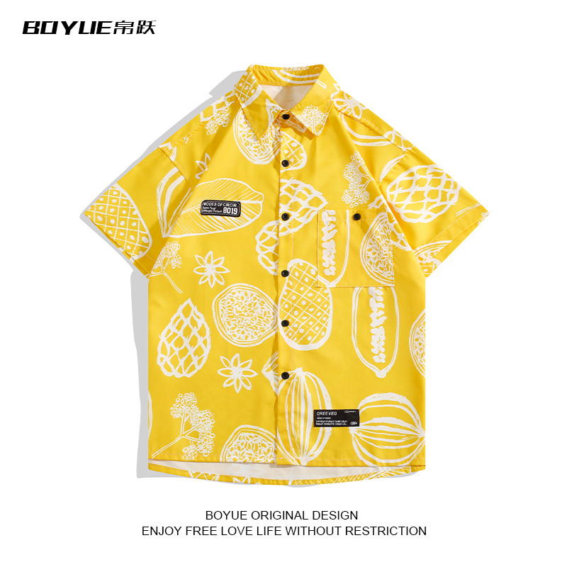 BOYUE BOYUE Verão Casual Camisa Estampada Completa Masculina Moda Havaí Estilo Europeu Americano Camisa Juventude ins Fé