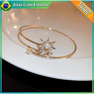 Pulseira Ajustável Geométrica De Zircônia Para Mulheres Pulseira Simples De Sol E Lua Microincrustada