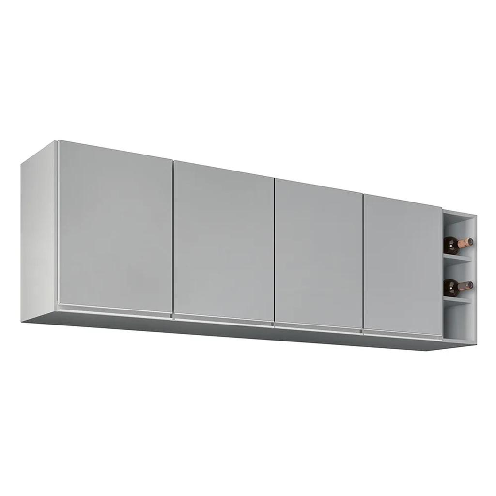 Armário de Cozinha Aéreo Nevada com Nicho 180cm 4 Portas Cinza Claro - Lumil